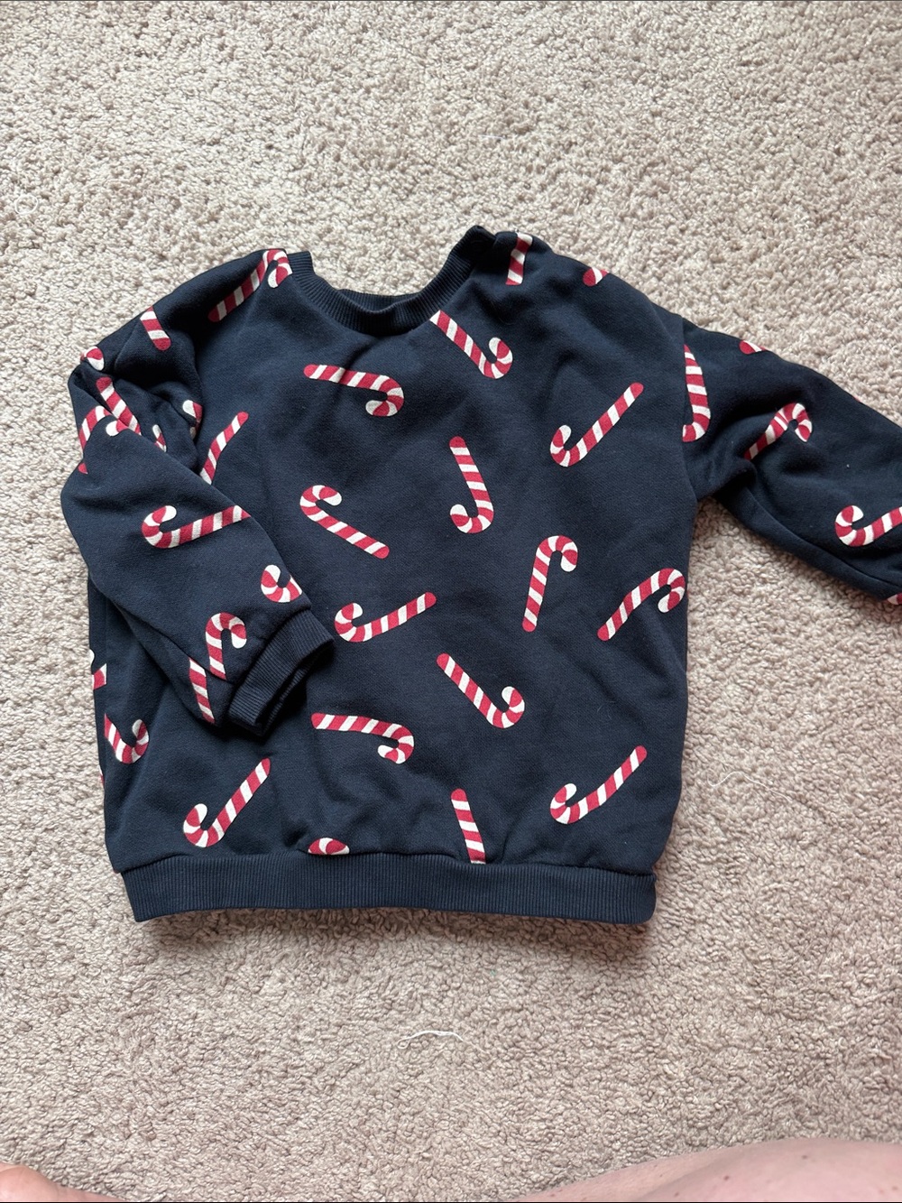 H&M Navy Blue Sweatshirt with Red & White Candy Cane Print